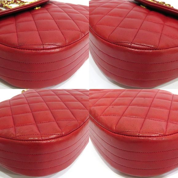 Chanel Matelasse Chain Shoulder Half Moon Lambskin Leather Red - Picture 6 of 8